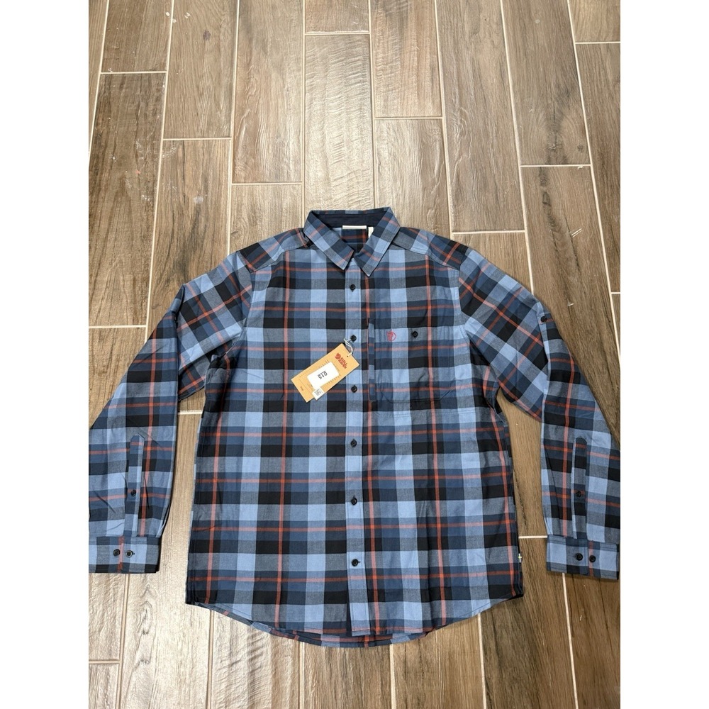 Fjallraven Shirt Mens Large Blue Plaid Long Sleeve Button Up Flannel Outdoor